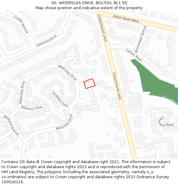 60, WATERSLEA DRIVE, BOLTON, BL1 5FJ: Location map and indicative extent of plot