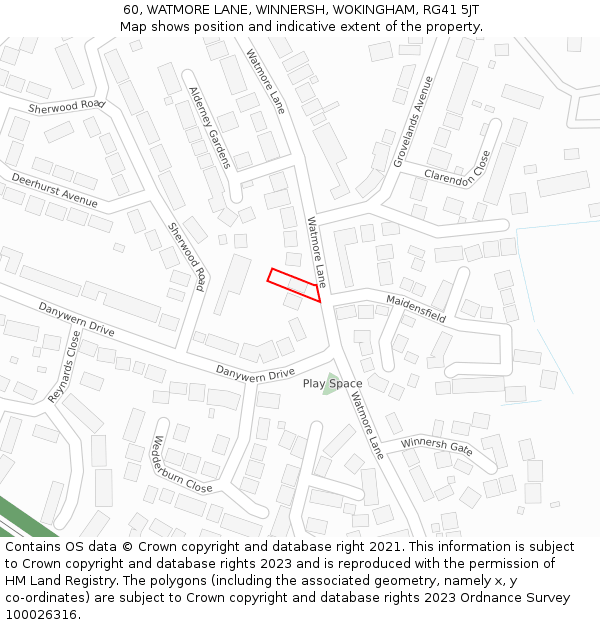 60, WATMORE LANE, WINNERSH, WOKINGHAM, RG41 5JT: Location map and indicative extent of plot