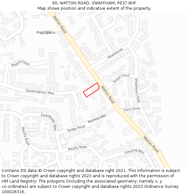 60, WATTON ROAD, SWAFFHAM, PE37 8HF: Location map and indicative extent of plot