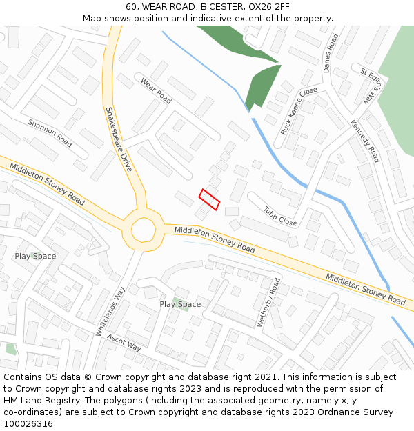 60, WEAR ROAD, BICESTER, OX26 2FF: Location map and indicative extent of plot