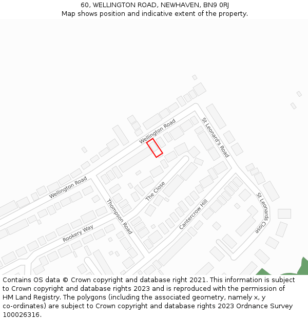 60, WELLINGTON ROAD, NEWHAVEN, BN9 0RJ: Location map and indicative extent of plot