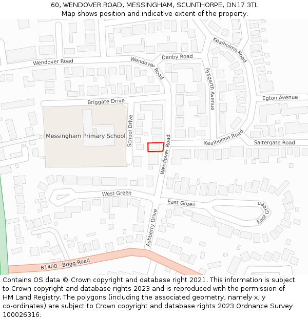 60, WENDOVER ROAD, MESSINGHAM, SCUNTHORPE, DN17 3TL: Location map and indicative extent of plot