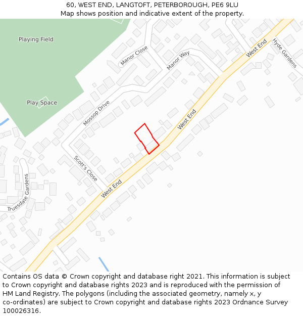 60, WEST END, LANGTOFT, PETERBOROUGH, PE6 9LU: Location map and indicative extent of plot