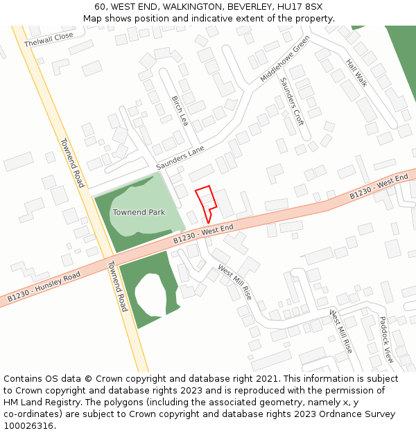 60, WEST END, WALKINGTON, BEVERLEY, HU17 8SX: Location map and indicative extent of plot