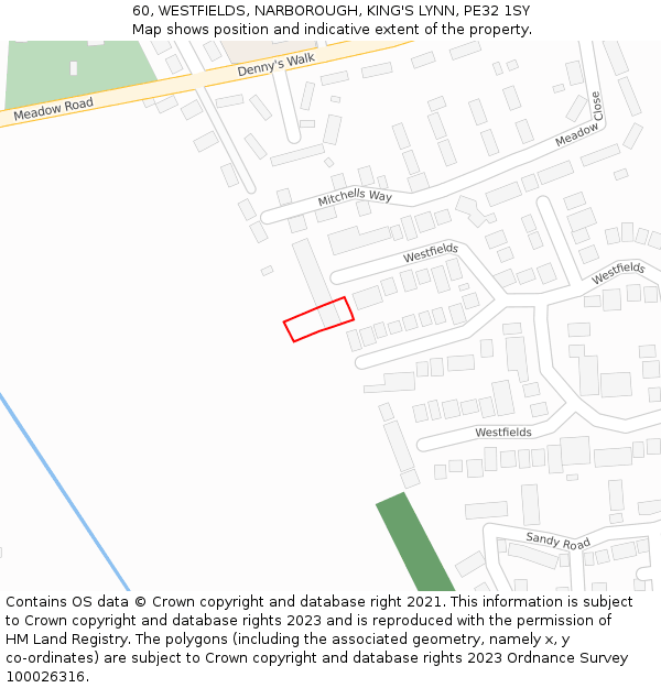 60, WESTFIELDS, NARBOROUGH, KING'S LYNN, PE32 1SY: Location map and indicative extent of plot