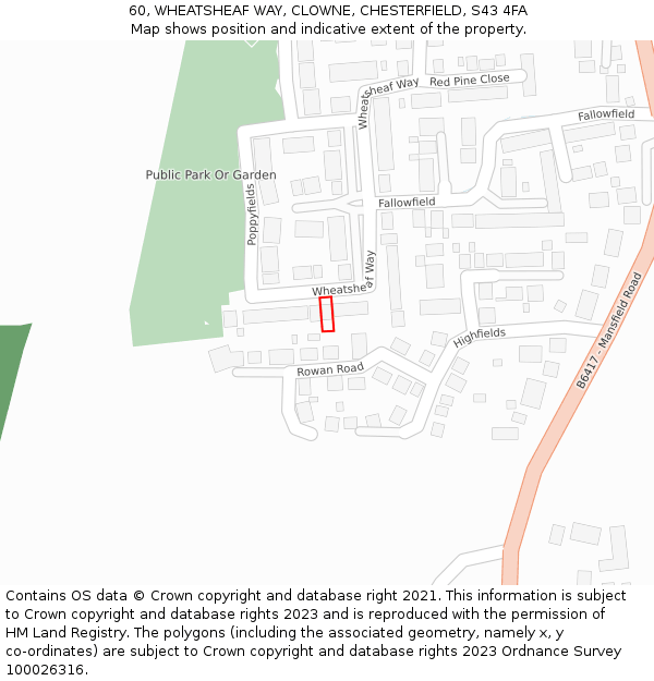 60, WHEATSHEAF WAY, CLOWNE, CHESTERFIELD, S43 4FA: Location map and indicative extent of plot