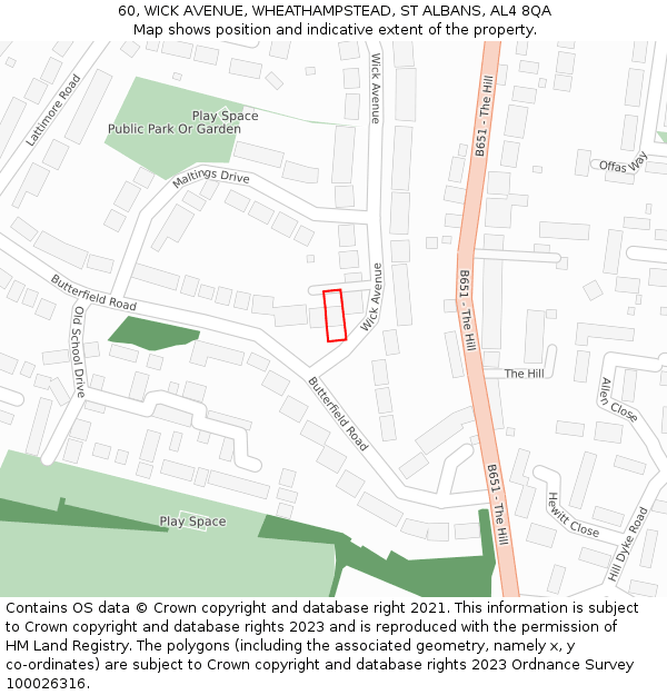 60, WICK AVENUE, WHEATHAMPSTEAD, ST ALBANS, AL4 8QA: Location map and indicative extent of plot