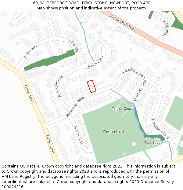 60, WILBERFORCE ROAD, BRIGHSTONE, NEWPORT, PO30 4BE: Location map and indicative extent of plot