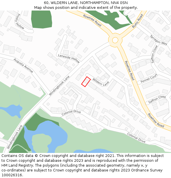 60, WILDERN LANE, NORTHAMPTON, NN4 0SN: Location map and indicative extent of plot