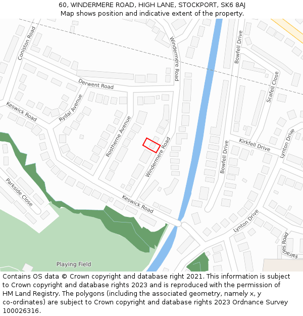 60, WINDERMERE ROAD, HIGH LANE, STOCKPORT, SK6 8AJ: Location map and indicative extent of plot