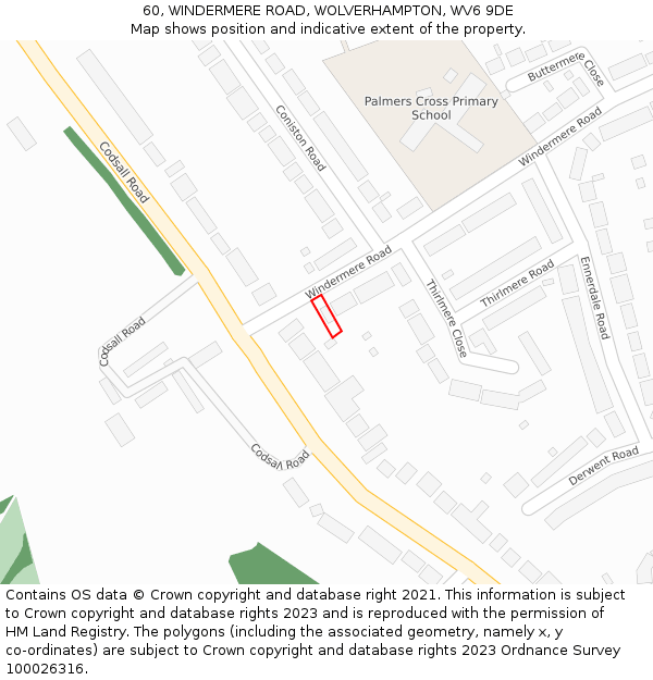 60, WINDERMERE ROAD, WOLVERHAMPTON, WV6 9DE: Location map and indicative extent of plot