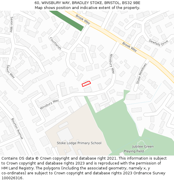 60, WINSBURY WAY, BRADLEY STOKE, BRISTOL, BS32 9BE: Location map and indicative extent of plot