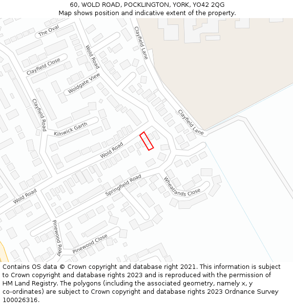 60, WOLD ROAD, POCKLINGTON, YORK, YO42 2QG: Location map and indicative extent of plot