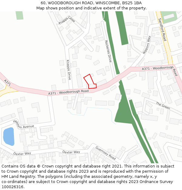 60, WOODBOROUGH ROAD, WINSCOMBE, BS25 1BA: Location map and indicative extent of plot