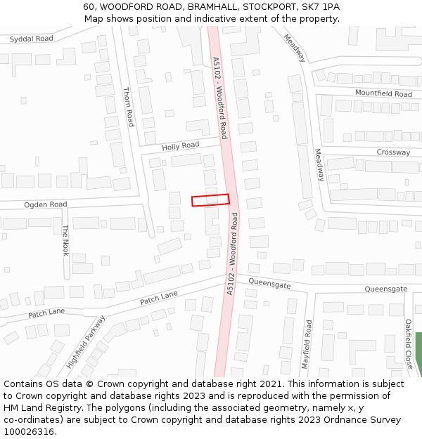 60, WOODFORD ROAD, BRAMHALL, STOCKPORT, SK7 1PA: Location map and indicative extent of plot