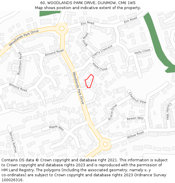 60, WOODLANDS PARK DRIVE, DUNMOW, CM6 1WS: Location map and indicative extent of plot