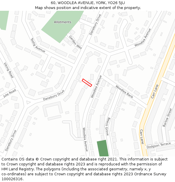 60, WOODLEA AVENUE, YORK, YO26 5JU: Location map and indicative extent of plot