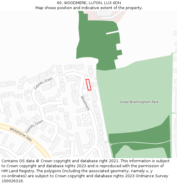60, WOODMERE, LUTON, LU3 4DN: Location map and indicative extent of plot