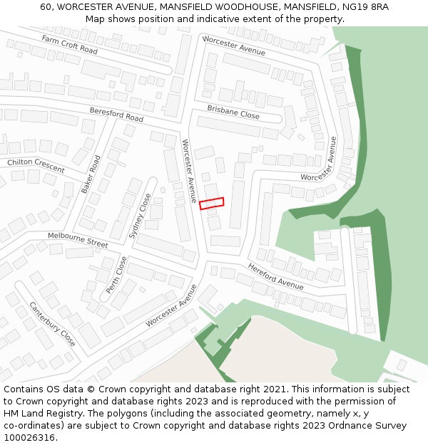 60, WORCESTER AVENUE, MANSFIELD WOODHOUSE, MANSFIELD, NG19 8RA: Location map and indicative extent of plot