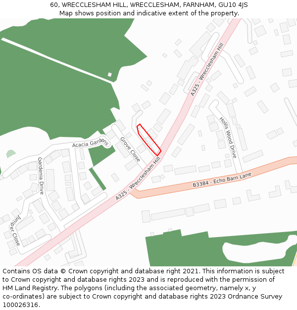 60, WRECCLESHAM HILL, WRECCLESHAM, FARNHAM, GU10 4JS: Location map and indicative extent of plot