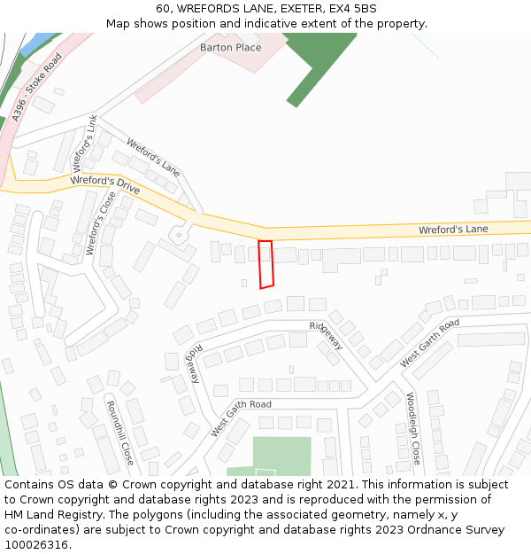 60, WREFORDS LANE, EXETER, EX4 5BS: Location map and indicative extent of plot