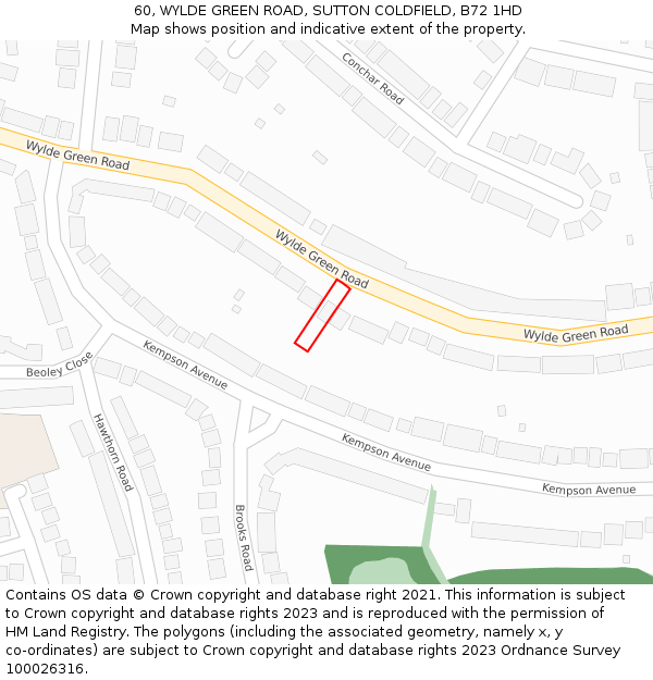 60, WYLDE GREEN ROAD, SUTTON COLDFIELD, B72 1HD: Location map and indicative extent of plot