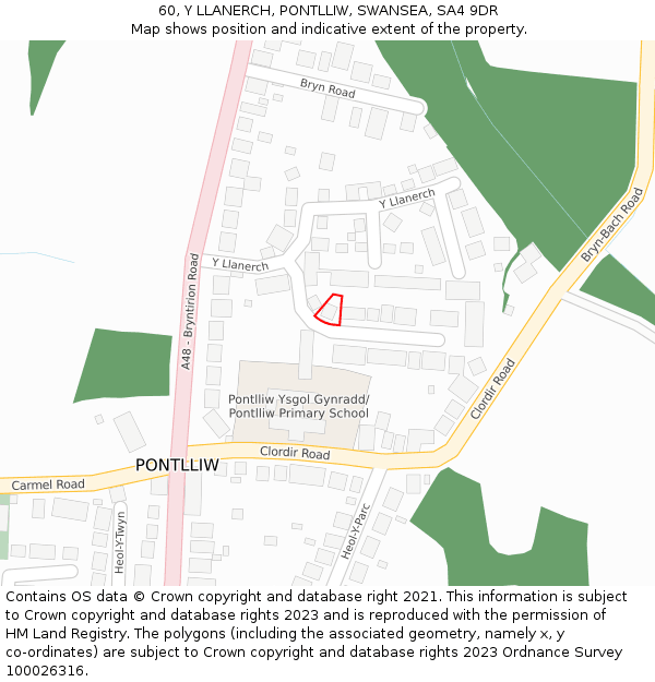 60, Y LLANERCH, PONTLLIW, SWANSEA, SA4 9DR: Location map and indicative extent of plot