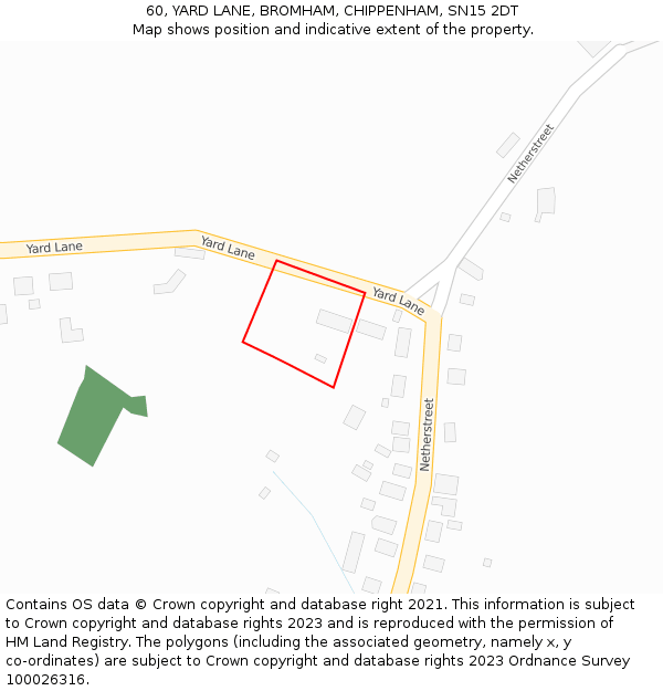 60, YARD LANE, BROMHAM, CHIPPENHAM, SN15 2DT: Location map and indicative extent of plot