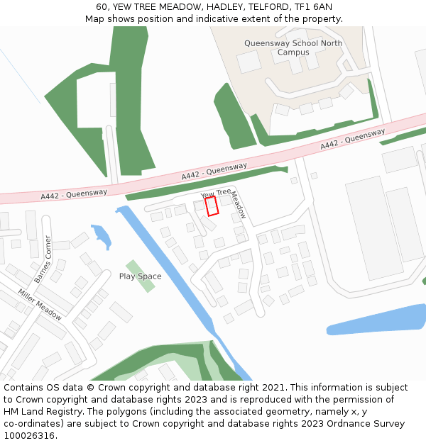 60, YEW TREE MEADOW, HADLEY, TELFORD, TF1 6AN: Location map and indicative extent of plot