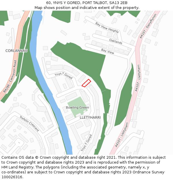60, YNYS Y GORED, PORT TALBOT, SA13 2EB: Location map and indicative extent of plot