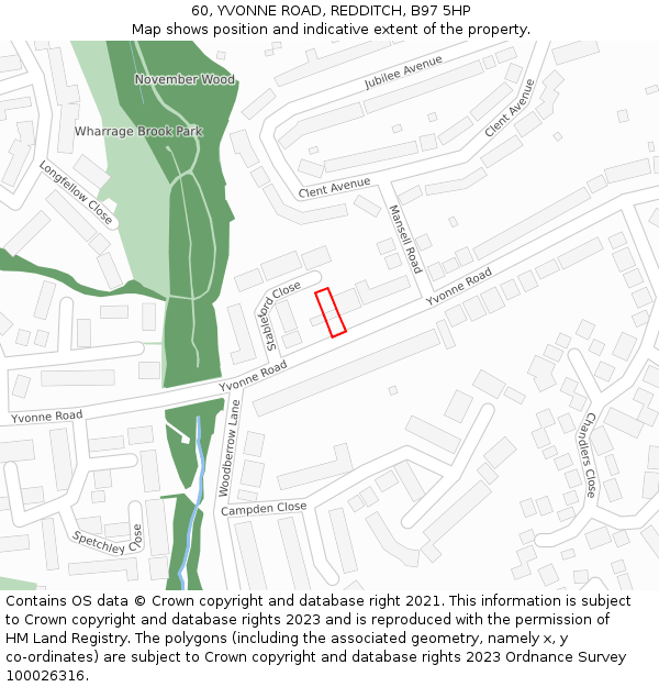 60, YVONNE ROAD, REDDITCH, B97 5HP: Location map and indicative extent of plot