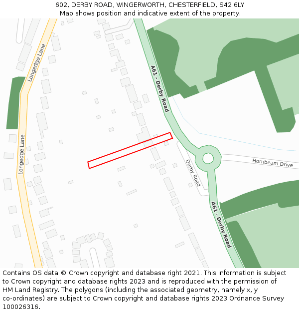 602, DERBY ROAD, WINGERWORTH, CHESTERFIELD, S42 6LY: Location map and indicative extent of plot