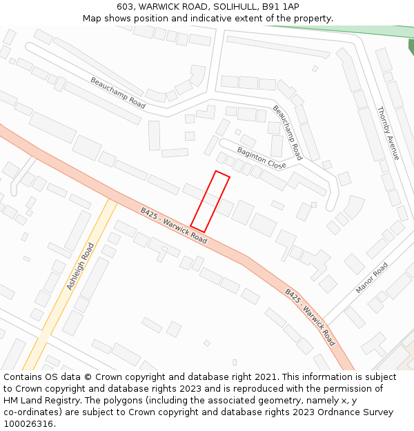 603, WARWICK ROAD, SOLIHULL, B91 1AP: Location map and indicative extent of plot