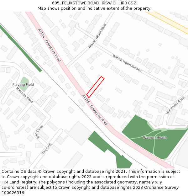 605, FELIXSTOWE ROAD, IPSWICH, IP3 8SZ: Location map and indicative extent of plot