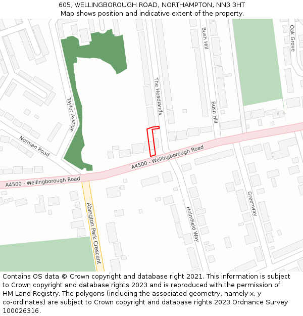 605, WELLINGBOROUGH ROAD, NORTHAMPTON, NN3 3HT: Location map and indicative extent of plot