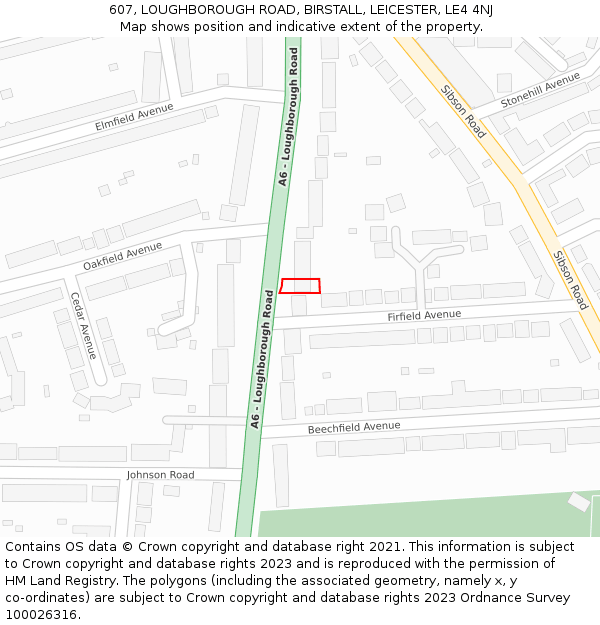 607, LOUGHBOROUGH ROAD, BIRSTALL, LEICESTER, LE4 4NJ: Location map and indicative extent of plot