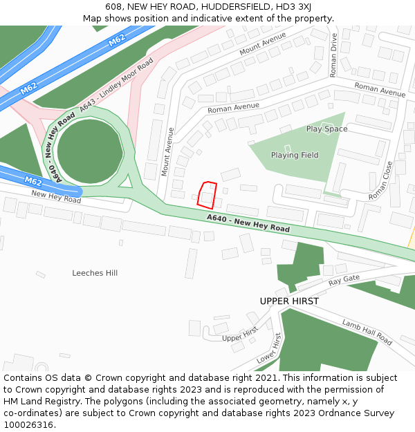 608, NEW HEY ROAD, HUDDERSFIELD, HD3 3XJ: Location map and indicative extent of plot