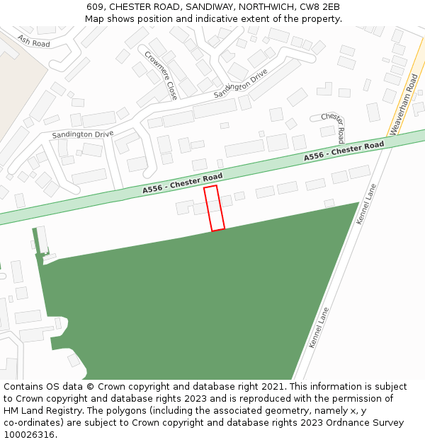 609, CHESTER ROAD, SANDIWAY, NORTHWICH, CW8 2EB: Location map and indicative extent of plot