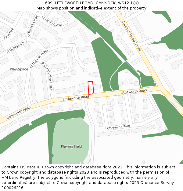 609, LITTLEWORTH ROAD, CANNOCK, WS12 1QQ: Location map and indicative extent of plot