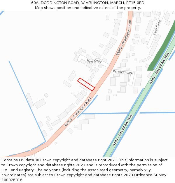 60A, DODDINGTON ROAD, WIMBLINGTON, MARCH, PE15 0RD: Location map and indicative extent of plot