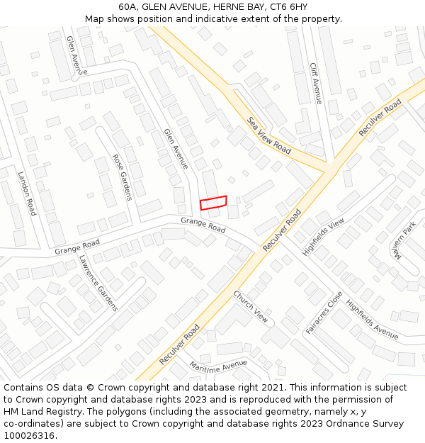 60A, GLEN AVENUE, HERNE BAY, CT6 6HY: Location map and indicative extent of plot