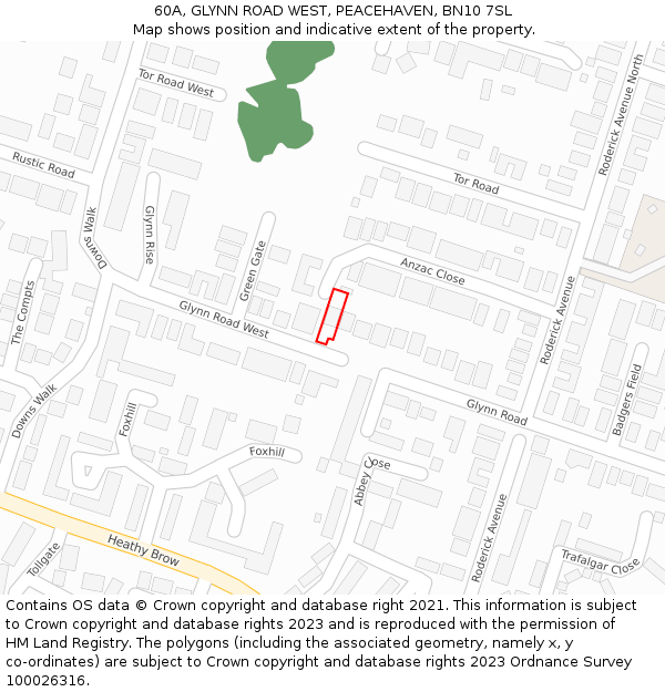 60A, GLYNN ROAD WEST, PEACEHAVEN, BN10 7SL: Location map and indicative extent of plot