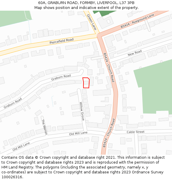 60A, GRABURN ROAD, FORMBY, LIVERPOOL, L37 3PB: Location map and indicative extent of plot