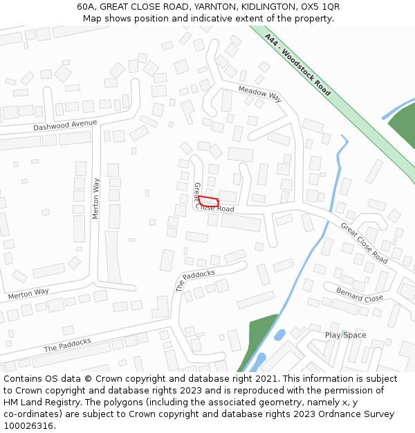 60A, GREAT CLOSE ROAD, YARNTON, KIDLINGTON, OX5 1QR: Location map and indicative extent of plot