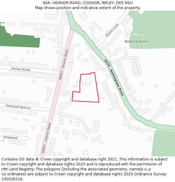 60A, HEANOR ROAD, CODNOR, RIPLEY, DE5 9SH: Location map and indicative extent of plot