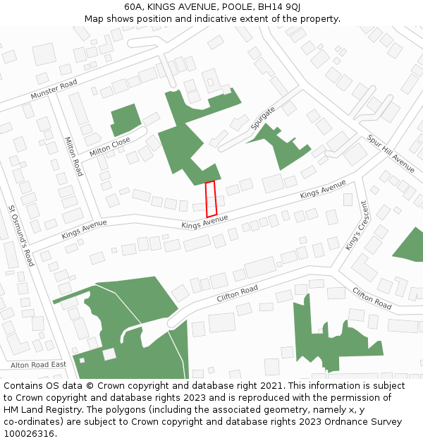 60A, KINGS AVENUE, POOLE, BH14 9QJ: Location map and indicative extent of plot