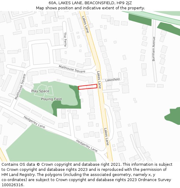 60A, LAKES LANE, BEACONSFIELD, HP9 2JZ: Location map and indicative extent of plot