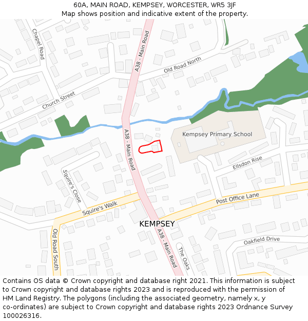 60A, MAIN ROAD, KEMPSEY, WORCESTER, WR5 3JF: Location map and indicative extent of plot