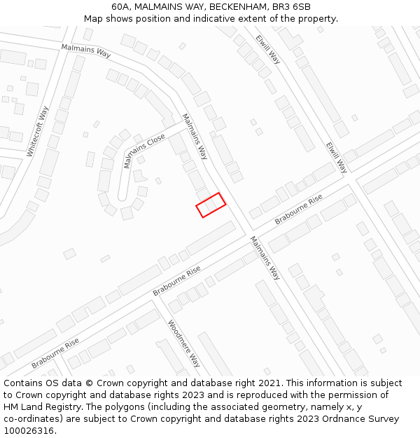 60A, MALMAINS WAY, BECKENHAM, BR3 6SB: Location map and indicative extent of plot