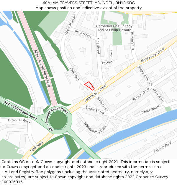 60A, MALTRAVERS STREET, ARUNDEL, BN18 9BG: Location map and indicative extent of plot